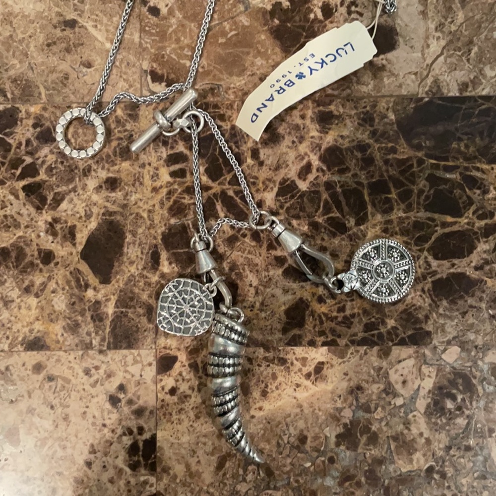 NWT LUCKY BRAND CHARM NECKLACE SILVER TONE